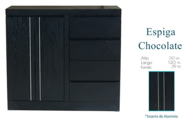 Foto de cómoda espiga chocolate / blanca / roble / tabaco