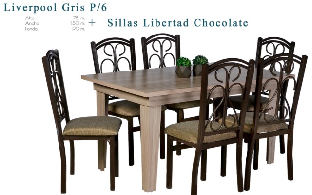 Foto de liverpool gris p/6 + sillas libertad chocolate