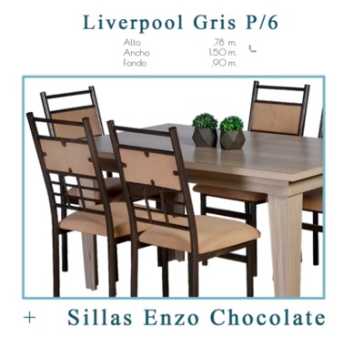 Foto de liverpool gris p/6 + sillas enzo chocolate